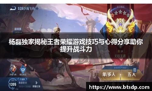 杨磊独家揭秘王者荣耀游戏技巧与心得分享助你提升战斗力